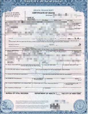 纽约死亡证明New York death certificate 翻译公证服务插图